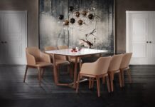 Bàn ăn gỗ óc chó mặt đá – Xu hướng nội thất phòng ăn hiện đại 2021