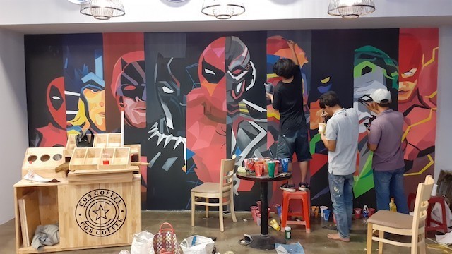 Hoạ sĩ vẽ tranh tường 3D quán cafe